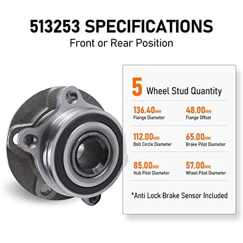 513253 Front Wheel Bearing and Hub Assembly Compatible with Audi A3 Q3 TT Quattro, VW Beetle CC Golf Jetta Passat - VXB Ball Bearings