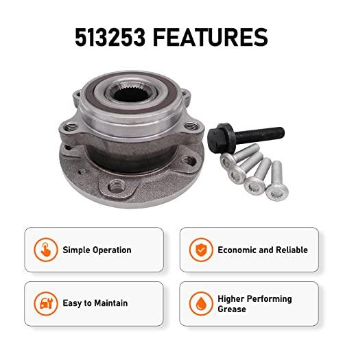 513253 Front Wheel Bearing and Hub Assembly Compatible with Audi A3 Q3 TT Quattro, VW Beetle CC Golf Jetta Passat - VXB Ball Bearings