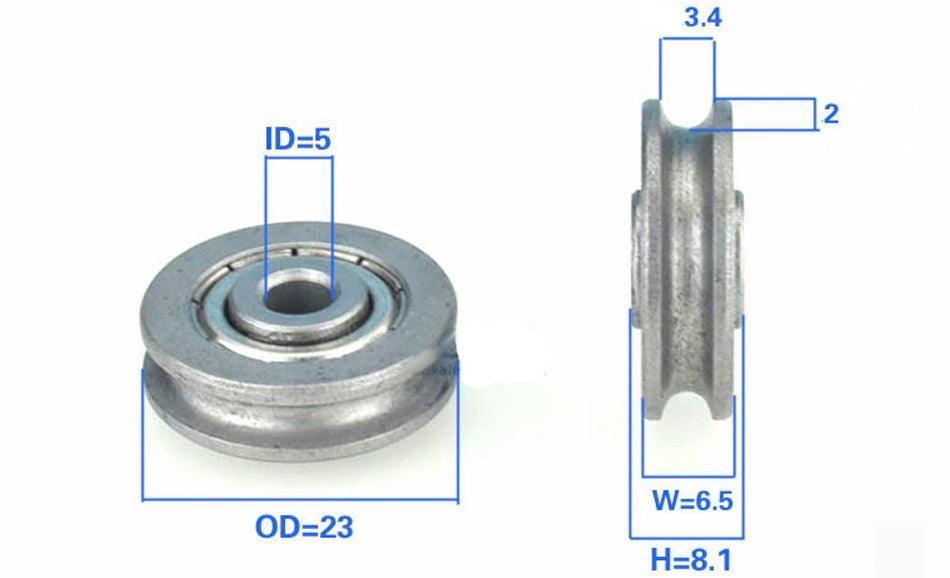 5mm Bore Bearing with 23mm Pulley U Groove Track Roller Bearing 5x23x6.5mm - VXB Ball Bearings