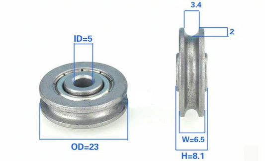 5mm Bore Bearing with 23mm Pulley U Groove Track Roller Bearing 5x23x6.5mm - VXB Ball Bearings