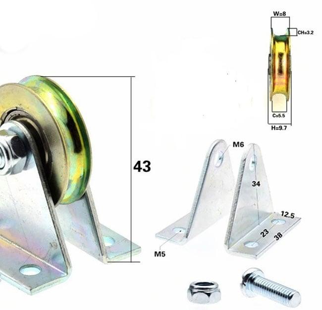 6.4mm Bore Bearing with 32mm Steel Wire Rope Cable Track Pulley with Triangular 2L bracket - VXB Ball Bearings