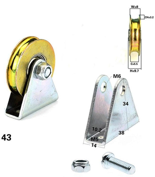 6.4mm Bore Bearing with 32mm Steel Wire Rope Cable Track Pulley with Triangular U Bracket - VXB Ball Bearings