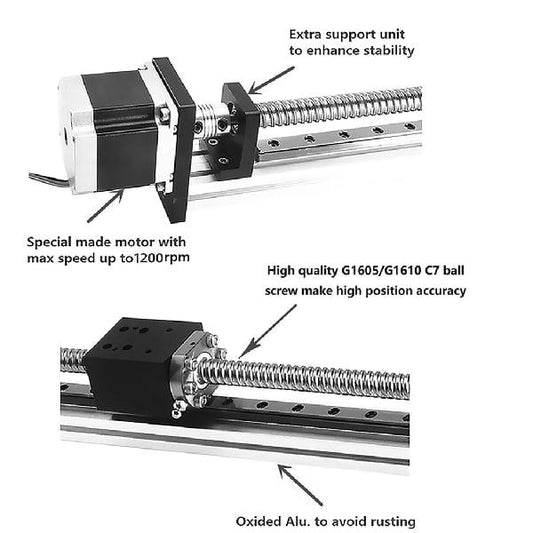 7" inch Actuator NEMA 23 CNC Ballscrew Linear Motion Slide Rail Table with a Motor - VXB Ball Bearings