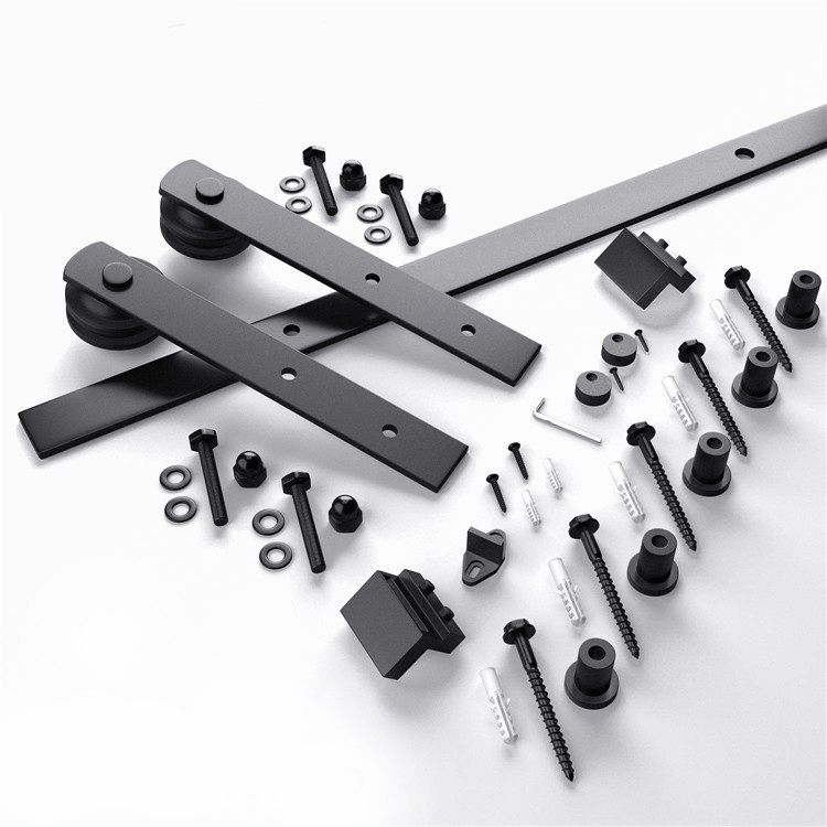 72 in. 6 Feet black Strap Barn Sliding Door Hardware Track Kit - VXB Ball Bearings