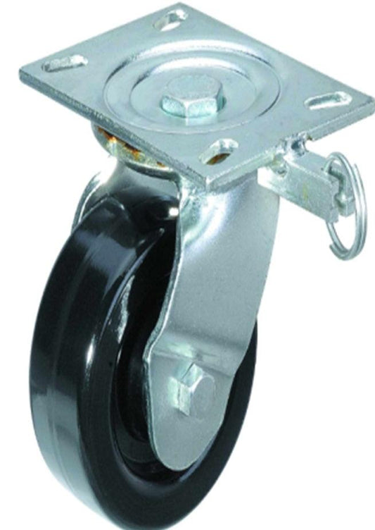 8" Inch Caster Wheel 1102 pounds Swivel and Center Brake Phenolic and 0-180ºC Top Plate - VXB Ball Bearings