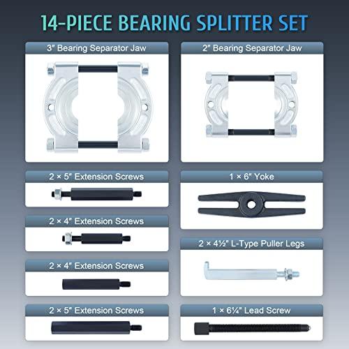 Bearing Puller Set, 5 Ton Capacity Bearing Separator, Pinion Wheel Bearing Removal Kit with 2" and 3" Jaws, Wheel Hub Axle Puller Set, Heavy Duty Bearing Splitter Tool Kit - VXB Ball Bearings