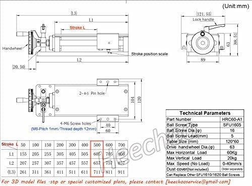CNC Manual Slide Stage Linear Stage Actuator 500mm Ballscrew 1605 Optical Axis Linear Rail Guide C7 with Ruler for CNC Router Controller X-Axis Stage - VXB Ball Bearings