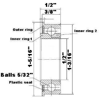 F1638 Unground Flanged Full Complement 1/2x1 3/16x1/2 Inch Bearings - VXB Ball Bearings