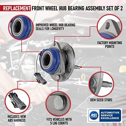 Front Wheel Hub Bearing Assembly - Set of 2 - Compatible with Chevy, Buick, Cadillac, Oldsmobile, Pontiac - Impala, Monte Carlo, Century, Grand Prix, Replaces 513121, 12429203, 88964168 - ABS - VXB Ball Bearings