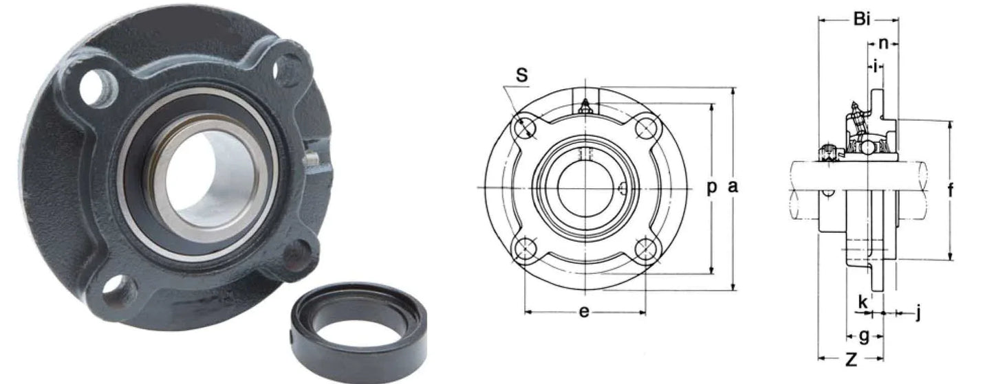 HCFC207-22 Flange Cartridge Bearing Unit 1 3/8" Bore Mounted Bearing with Eccentric Collar lock - VXB Ball Bearings
