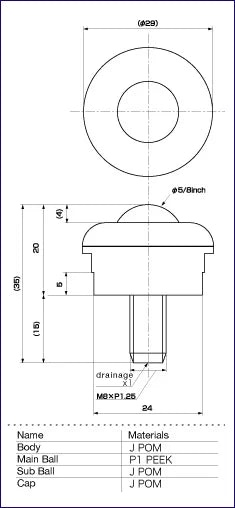 IP-16P1NW IGUCHI 6.5 lbs Load Capacity PEEK Screw Type Ball Transfer Unit Made in Japan - VXB Ball Bearings