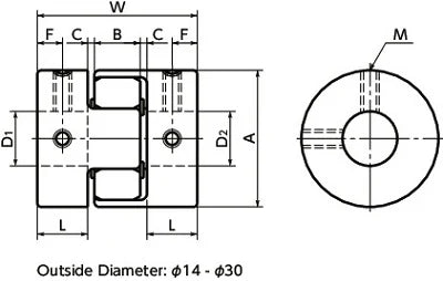 NBK Japan MJC-30CSK-WH 10mm to 15mm Jaw-type Flexible Coupling - VXB Ball Bearings