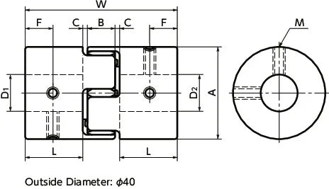 NBK Japan MJC-40-BL 9/16 inch to 3/4 inch Jaw-type Flexible Coupling - VXB Ball Bearings