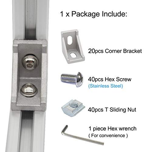 Pack of 20 Aluminum Profile 2020 Series Corner Bracket/T Nuts/Hex Screw Aluminum Rail Accessories - VXB Ball Bearings