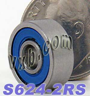 S624-2RS 4x13x5 Bearing Stainless Steel Sealed Miniature - VXB Ball Bearings