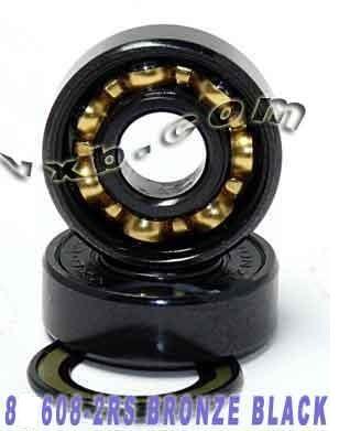 Set of 8 Skateboard Black Bearings with Bronze Cage and Black Seals 8x22x7 mm - VXB Ball Bearings