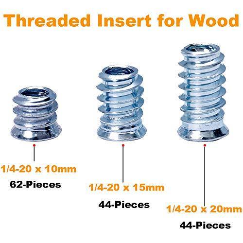 Threaded Insert for Wood 1/4-20 x 10mm 15mm 20mm Screw in Wood Insert Nut Kit 150 Pieces - VXB Ball Bearings