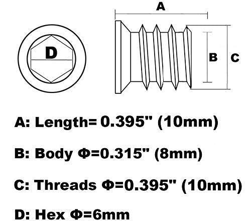 Threaded Inserts for Wood 1/4-20 x 10mm 50 Pieces - VXB Ball Bearings