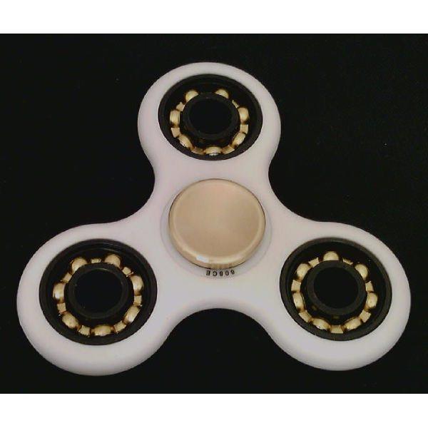 White Fidget Hand Spinner Toy : Center Full Ceramic ZrO2 Bearing : 3 outer Bronze Bearings : Brass caps 42Q - VXB Ball Bearings